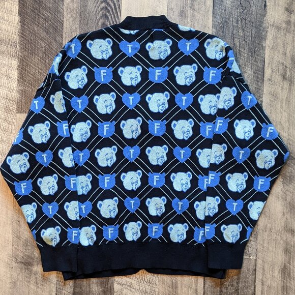 Teddy Fresh Logo Cardigan Sweater Black Blue Cotton Large - Picture 4 of 8
